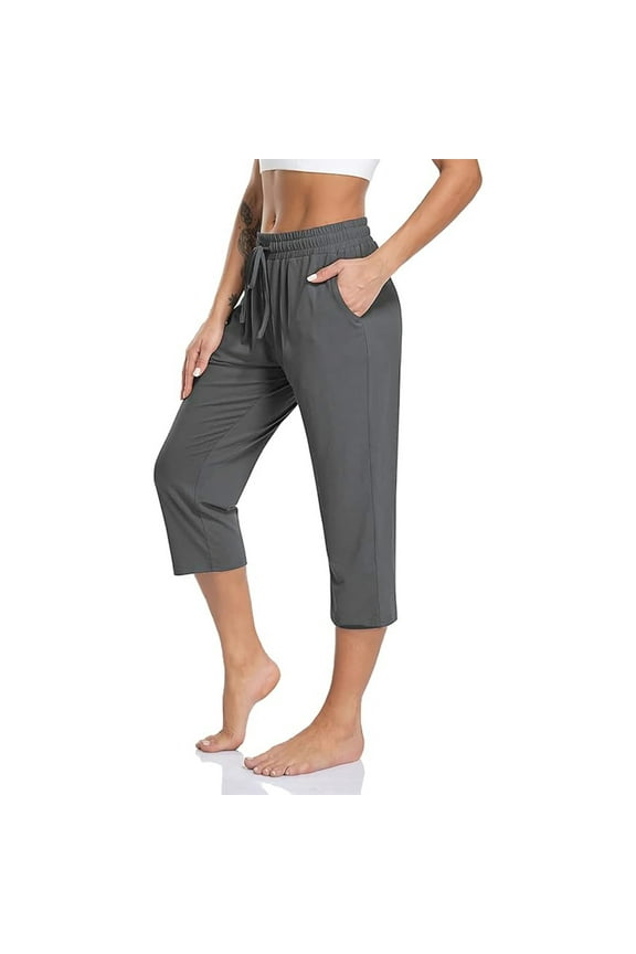 Women's Capri Yoga Pants Loose Soft High Waist Drawstring Workout Sweatpants Casual Work Pants Flare Leggings with Pockets for Summer