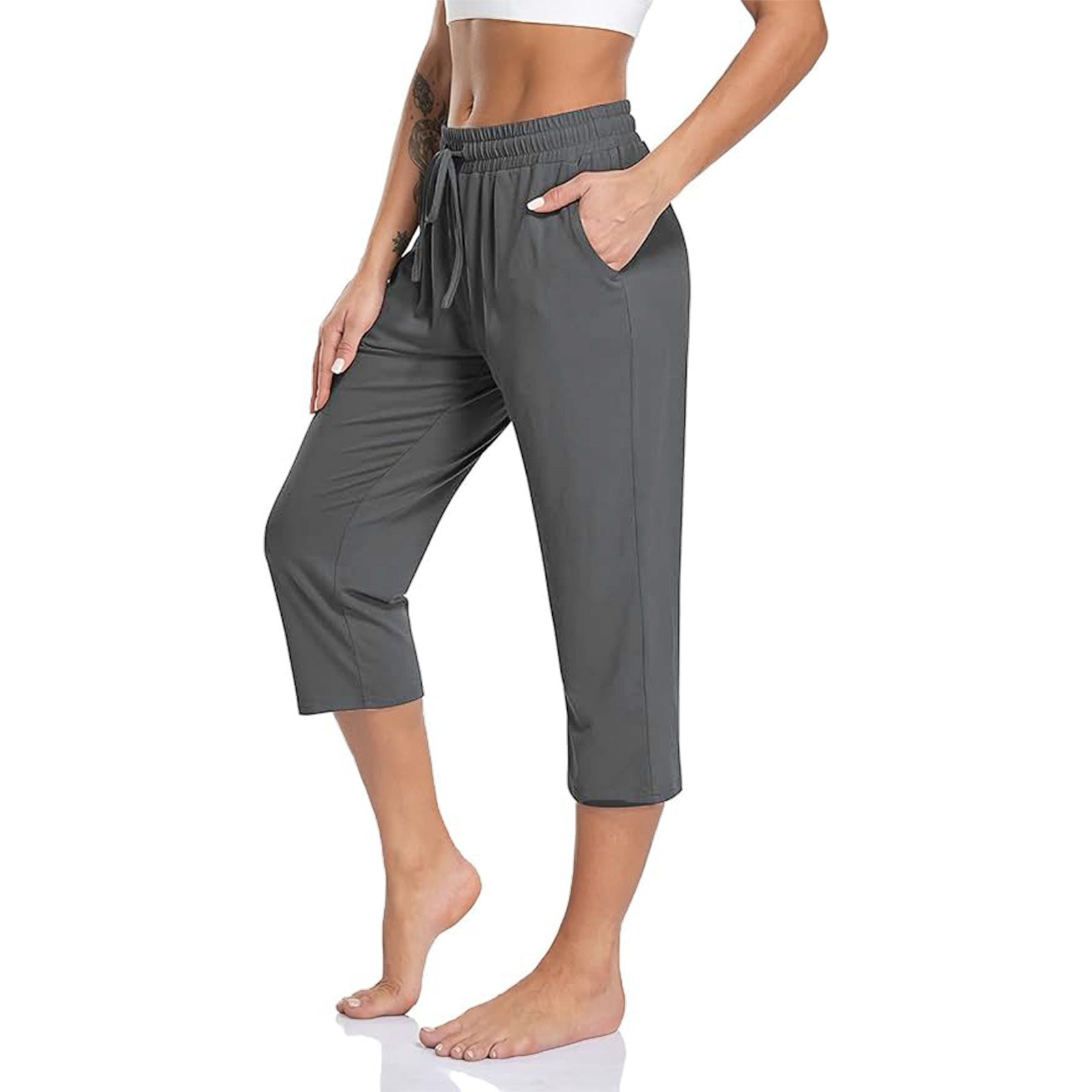 SOMER Women s Capri Yoga Pants S Gray 95 Polyester Walmart