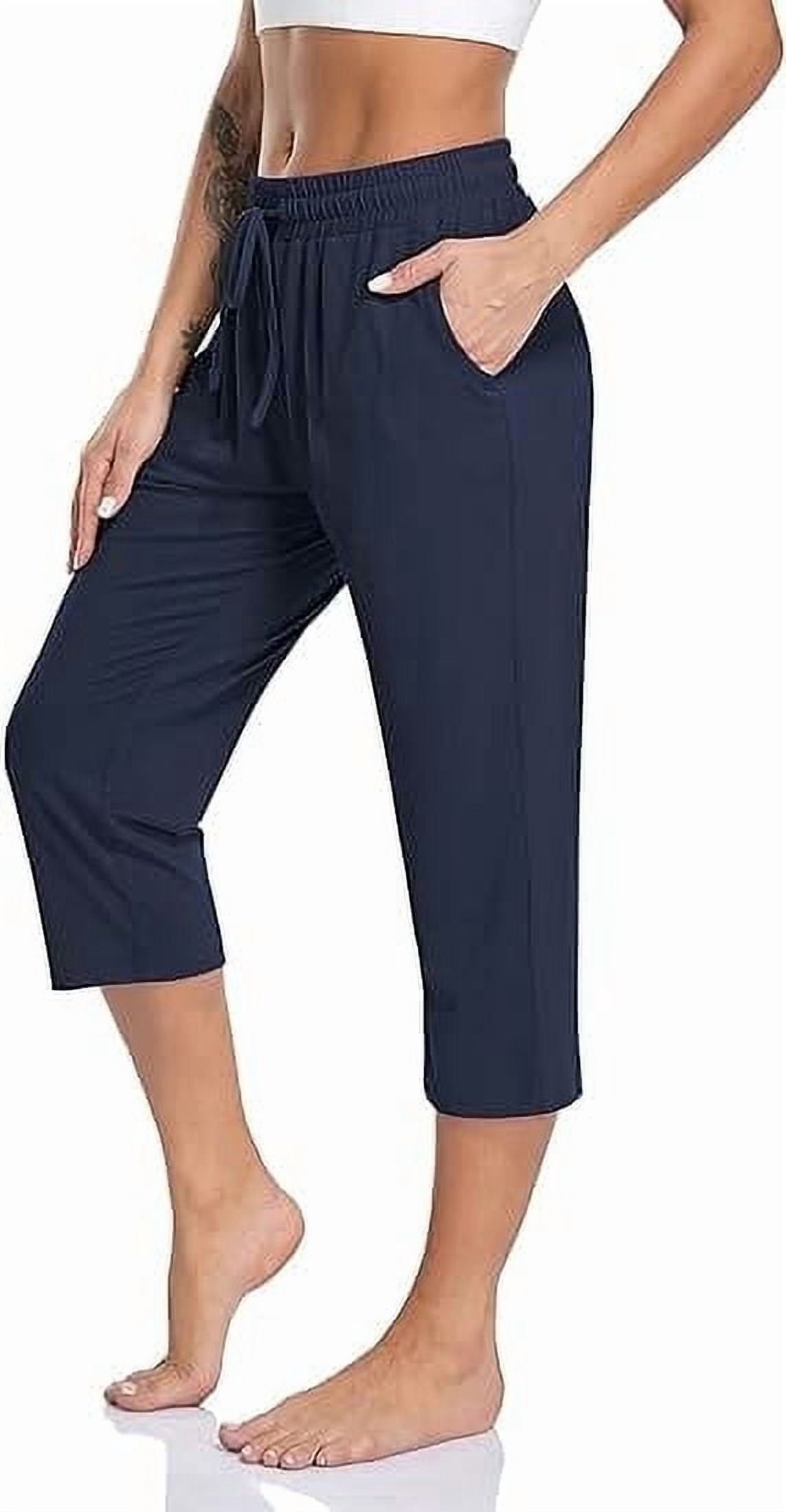 SOMER Women's Capri Yoga Pants Loose Soft High Waist Drawstring Workout Sweatpants Casual Work Pants Flare Leggings with Pockets for Summer