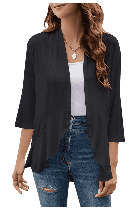 Women’s Cardigan 3/4 Sleeve Casual Open Front Loose Fit Lightweight Cardigan for Spring and Summer,2026 White Black