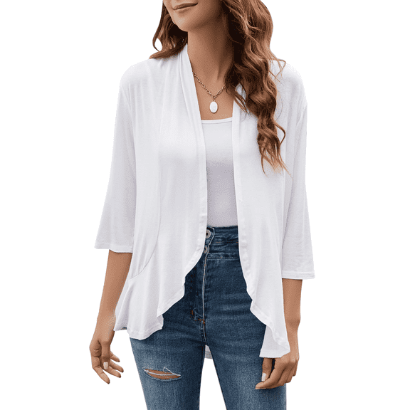 SOMER Women’s Cardigan 3/4 Sleeve Casual Open Front Loose Fit Lightweight Cardigan for Spring and Summer,2026 White Black