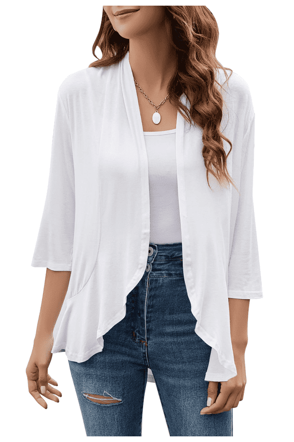 Women’s Cardigan 3/4 Sleeve Casual Open Front Loose Fit Lightweight Cardigan for Spring and Summer,2026 White Black
