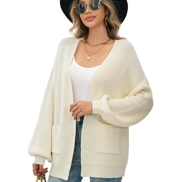 SOMER Women's Cardigan Sweaters Lantern Sleeve Open Front Oversized Lightweight Chunky Outwear Long Sweaters with Pockets