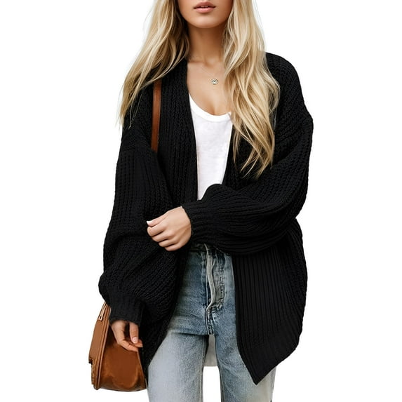 SOMER Women's Cardigan Sweaters Lantern Sleeve Open Front Oversized Lightweight Chunky Outwear Long Sweaters