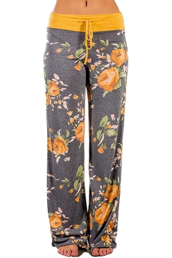 Lounge Pants for Women Casual Floral Wide Leg with Drawstring Comfy Palazzo Stretch Pajama Bottoms