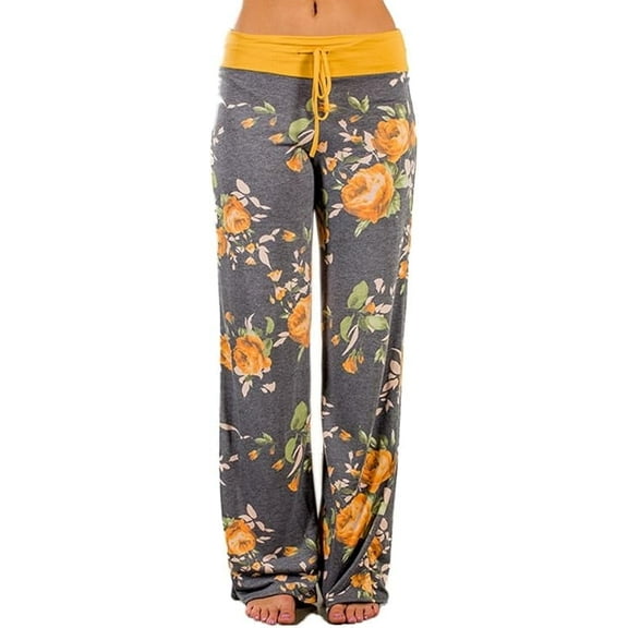 SOMER Lounge Pants for Women Casual Floral Wide Leg with Drawstring Comfy Palazzo Stretch Pajama Bottoms