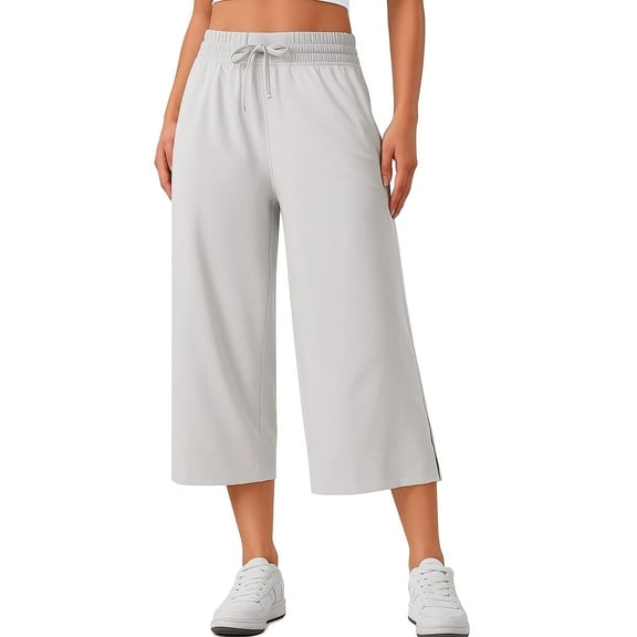 SOMER Linen Pants Women Wide Leg Cropped Capri Pants for Women Drawstring Waist, Breathable Loose Fit with Pockets