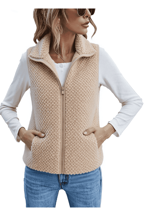 Fleece Vest for Women Trendy Warm Sleeveless Womens Vests Lightweight Zip Soft Coats with Zipper Pockets winter Outerwear