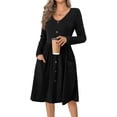 thumbnail image 1 of SOMER Women's Dresses Casual Long Sleeve Midi Dresses Loose Button Elastic Waist Dress with Pockets, 1 of 7