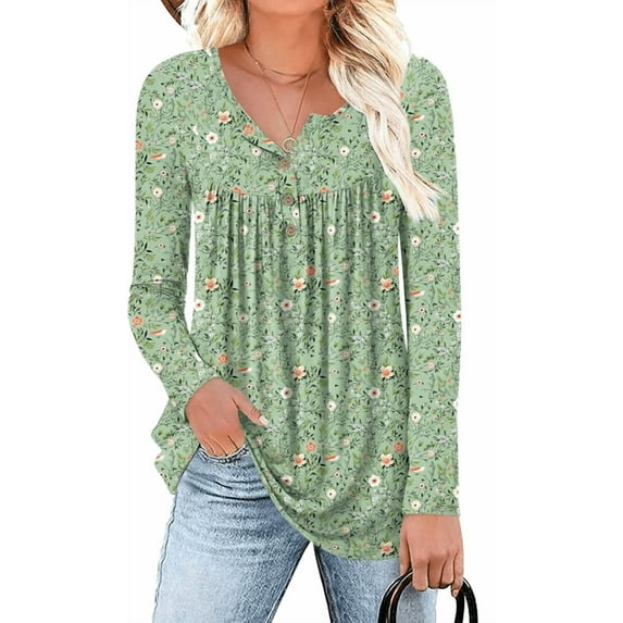 SOMER Boho Tops For Women Long Sleeve Shirts Dressy Casual Blouses With Printed Pleated Button Tunic Tops for Going Out, 2025 Fall Trendy