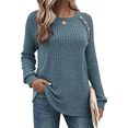 thumbnail image 1 of SOMER Fall Sweaters for Women Pullover Long Sleeve Crewneck Button Detail Casual Cozy Oversized Women Sweaters Ribbed Knit Lightweight,2025 Blue, 1 of 6