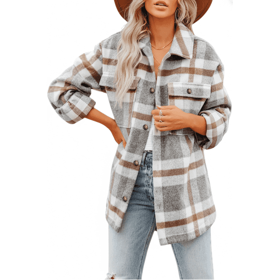 SOMER Women's Flannel Plaid Shacket Long Sleeve Button Down Shirts Jacket Coats with Pockets Fall Winter 2025