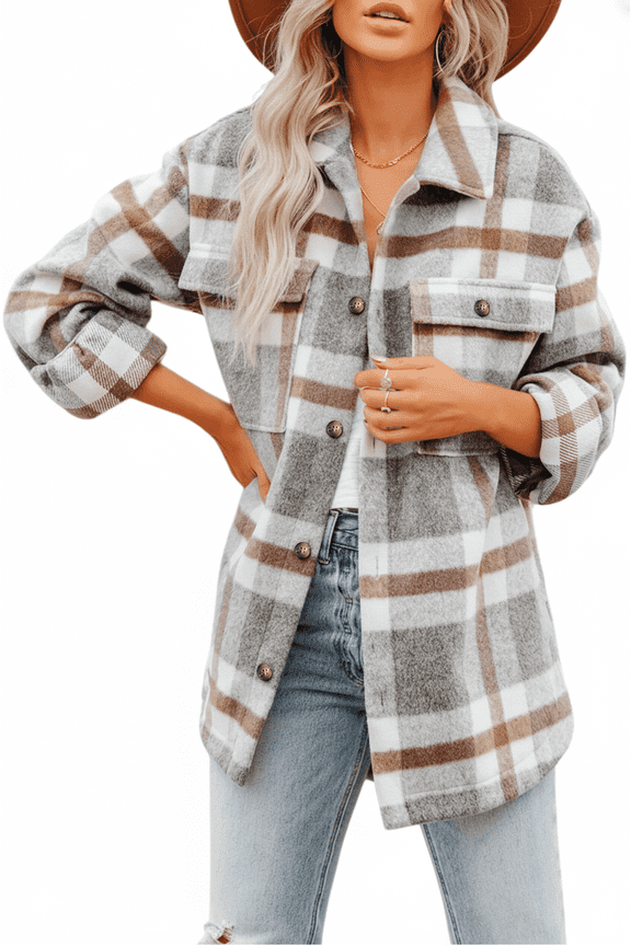 Women's Flannel Plaid Shacket Long Sleeve Button Down Shirts Jacket Coats with Pockets Fall Winter 2025