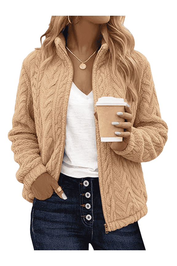 Fleece Jacket Women Fall Coats Sherpa Jacket Women Long Sleeve with Pockets Brown Zip up Soft Warm, 2025 Winter