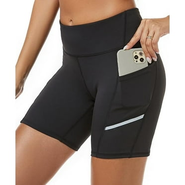 SOMER Gym Shorts Women Biker Shorts Athletic High Waisted with Pockets and Reflective Design, Black Comfy 2025