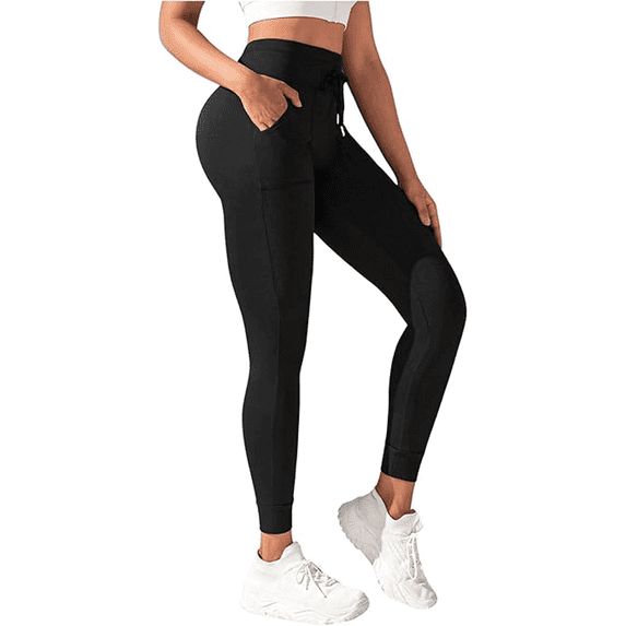 SOMER Black Leggings for Women Yoga Pants Womens Joggers Drawstring High Waisted Leggings with Pockets for Gym Workout Pants 2025