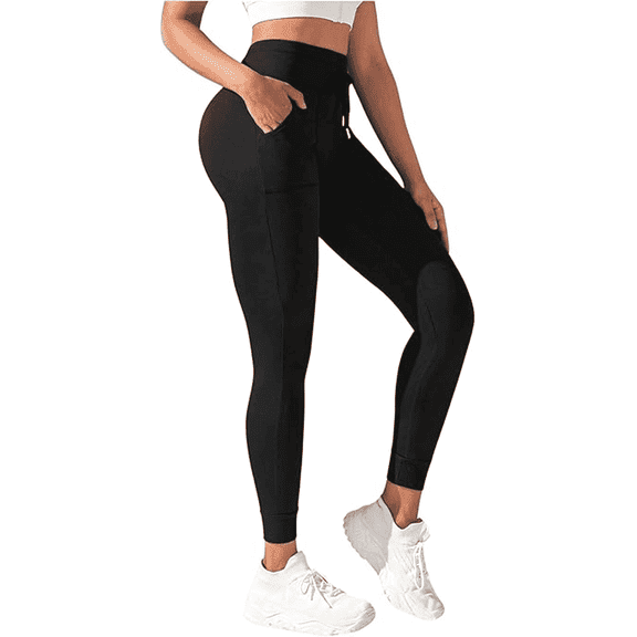 SOMER Leggings for Women Yoga Pants Black Womens Joggers Drawstring High Waisted Leggings with Pockets for Gym Workout Pants 2025