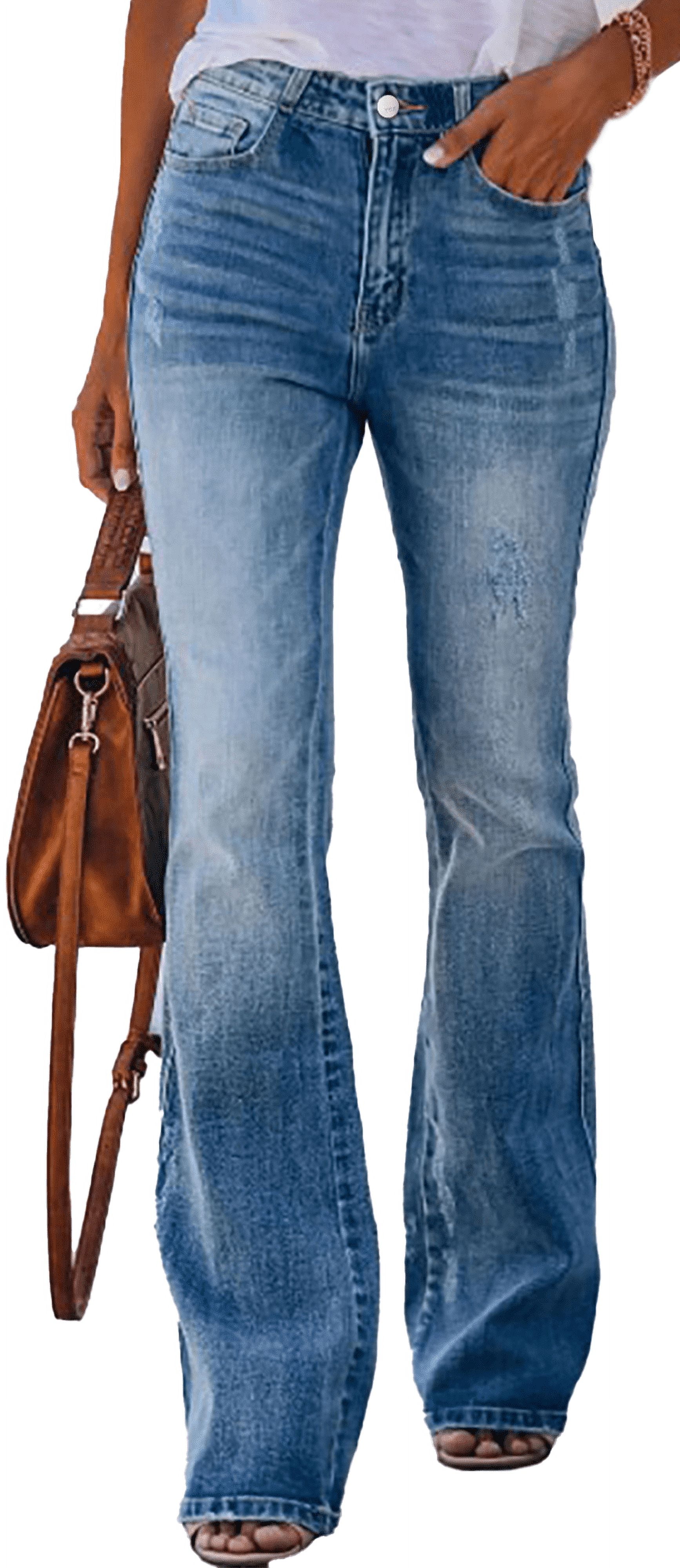 High Waisted Ripped Jeans WDIRARA Girls High Waisted Ripped Flare Jeans - Raw Hem Bell Bottom Denim Pants High Waisted Ripped Raw Hem Bell Bottom Jeans For Teens