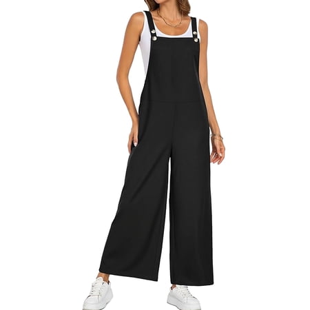 SOMER Women’s Jumpsuit Overalls Adjustable Strap Loose Fit Romper with Pockets Casual Bib-Style Maternity Friendly Plus Size Black