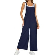 SOMER Women’s Jumpsuit Overalls Adjustable Strap Loose Fit Romper with Pockets Casual Bib-Style Maternity Friendly Plus Size Navy Blue