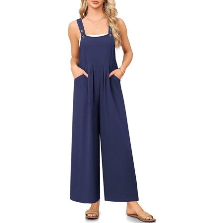 SOMER Women's Jumpsuits Rompers Casual Loose Overalls One Piece Sleeveless Wide Leg Long Pant With Pockets