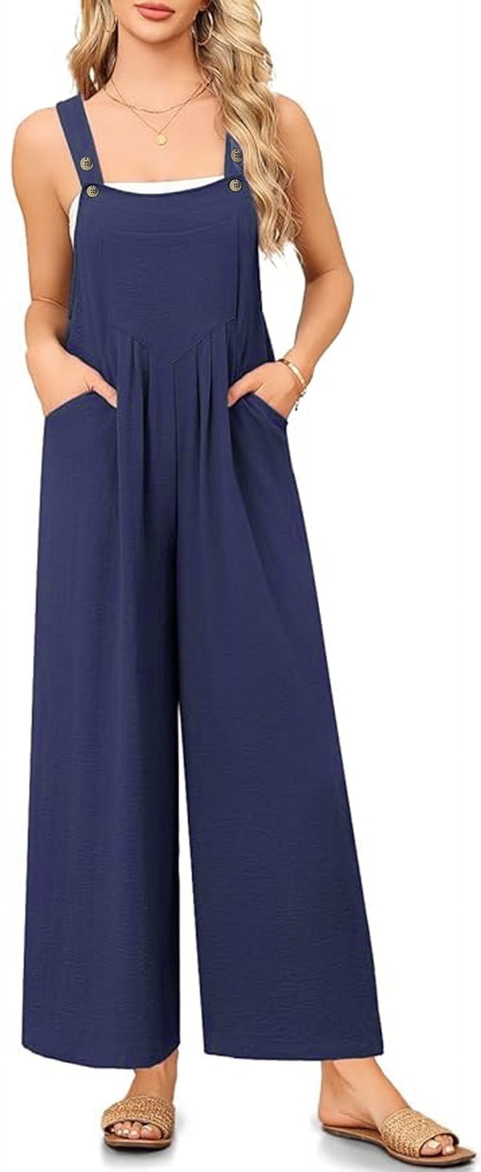 Women's Jumpsuits Rompers Casual Loose Overalls One Piece Sleeveless Wide Leg Long Pant With Pockets