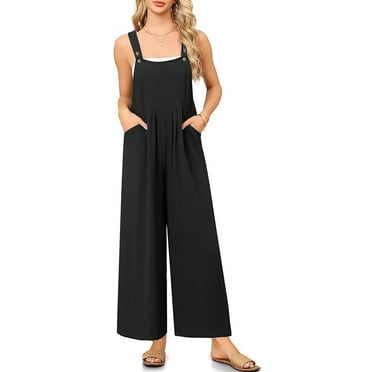 SOMER Women's Jumpsuits Rompers Casual Loose Overalls One Piece Sleeveless Wide Leg Long Pant With Pockets