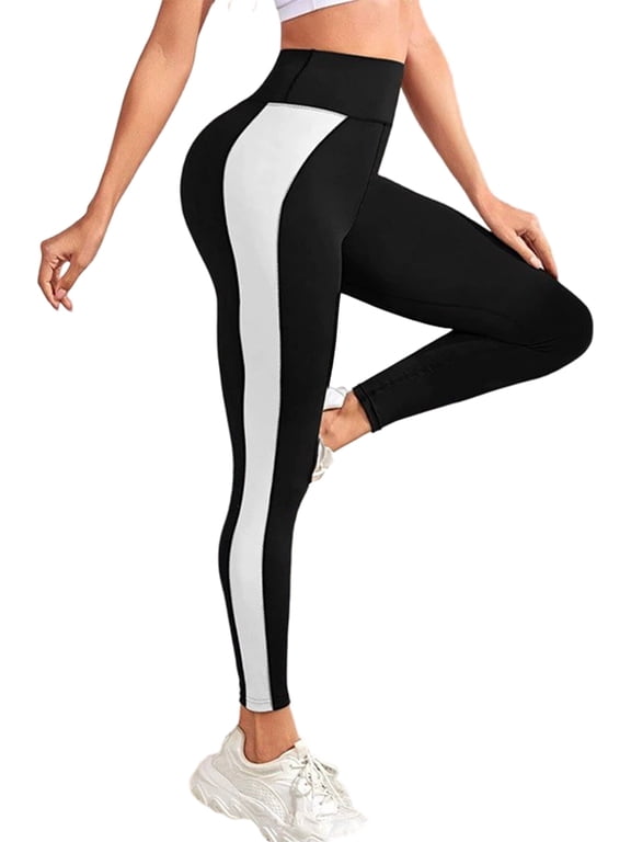 Women's Leggings Yoga Pants High Waisted Tummy Control Athletic Workout Color Blocking Pants L