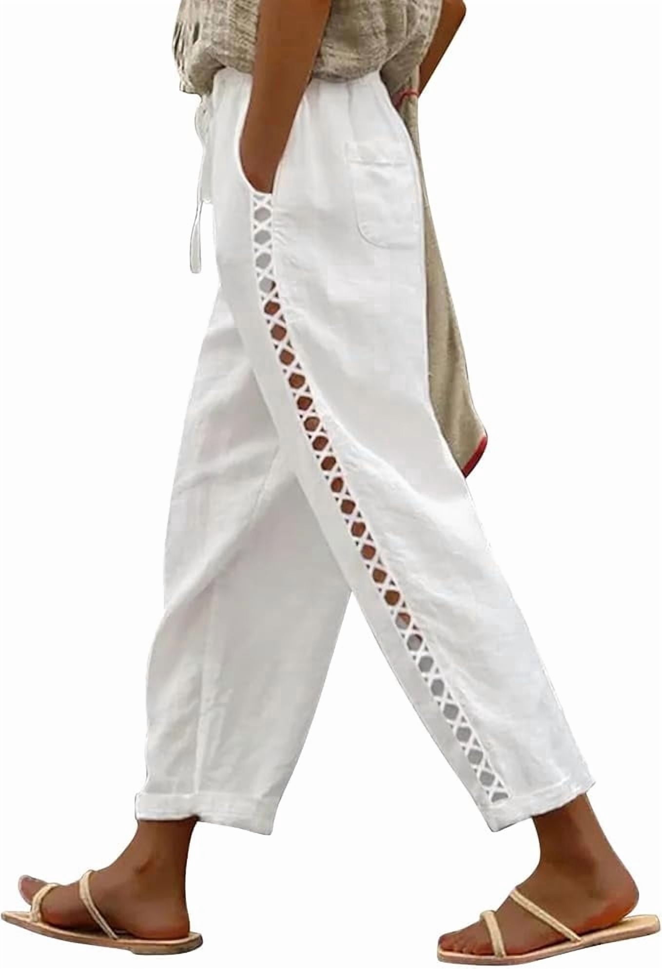 SOMER Women's Linen Capri Pants, Lightweight Casual Summer Pants with Drawstring Elastic Waist
