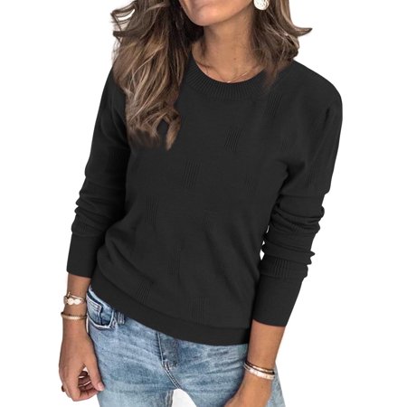 SOMER Fall Sweaters for Women Cozy Cropped Lightweight Casual Pullover Long Sleeve Crewneck Knit Fall Womens Sweaters Textured,2025 Black Purple Green