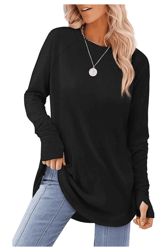 Womens Tops, Going Out Trendy Long Sleeve Shirts for Women, Thumbhole Cute Basic Tees for Women Loose, Casual Comfort Solid Color Round Neck Womens Sweatshirt for Leggings, Jeans and Skirts