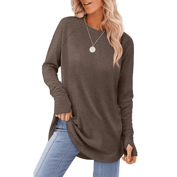 SOMER Womens Tops, Going Out Trendy Long Sleeve Shirts for Women, Thumbhole Cute Basic Tees for Women Loose, Casual Comfort Solid Color Round Neck Womens Sweatshirt for Leggings, Jeans and Skirts