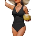 thumbnail image 1 of SOMER Women’s One Piece Swimsuit Tummy Control Bathing Suit Push Up Full Coverage Slimming Swimwear Black XL, 1 of 10