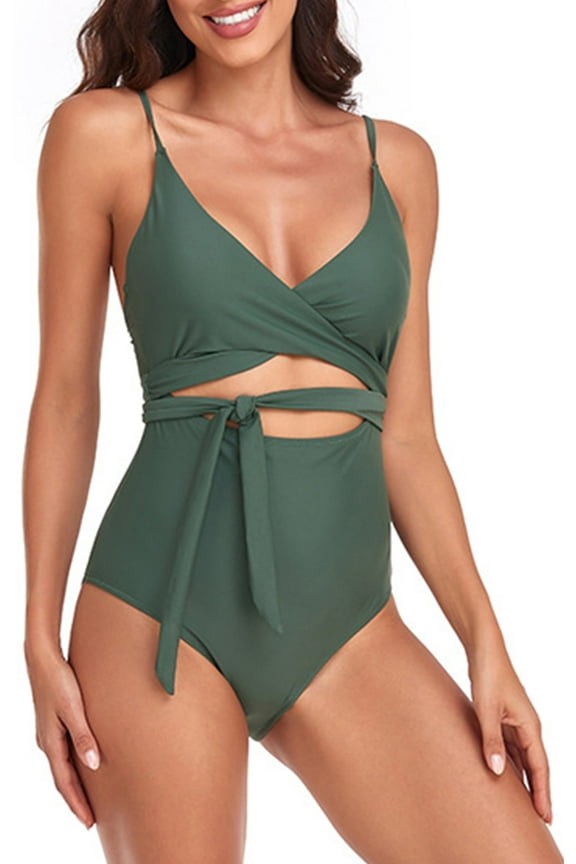 Women's One Piece Swimsuit Tummy Control Bathing Suits Cut Out Monokini Wrap Push Up Swimwear