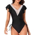 thumbnail image 1 of SOMER Women's One Piece Swimsuit Tummy Control Bathing Suits Ruffle Sleeves Slimming Swimwear, 1 of 7