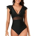 thumbnail image 1 of SOMER Women's One Piece Swimsuit Tummy Control Bathing Suits Ruffle V Neck Mesh Sheer Slimming Swimwear, 1 of 6