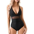 thumbnail image 1 of SOMER Women's One Piece Swimsuit Tummy Control Bathing Suits V Neck Sexy Sheer Swimwear, 1 of 7
