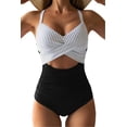 thumbnail image 1 of SOMER Women's One Piece Swimsuits Tummy Control Cutout High Waisted Bathing Suit Wrap Tie Back 1 Piece Swimsuit White Striped+Black S, 1 of 3