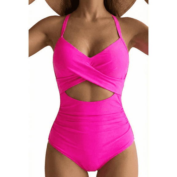 SOMER Women's One Piece Swimsuits Tummy Control Cutout High Waisted Bathing Suit Wrap Tie Back 1 Piece Swimsuit for Women