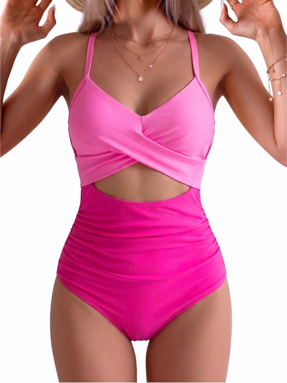 Women's One Piece Swimsuits Tummy Control Cutout High Waisted Bathing Suit Wrap Tie Back 1 Piece Swimsuit