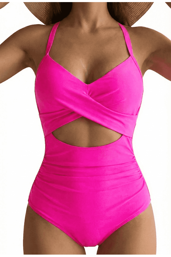 Women's One Piece Swimsuits Tummy Control Cutout High Waisted Bathing Suit Wrap Tie Back 1 Piece Swimsuit