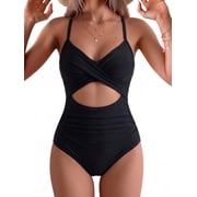 SOMER Women's One Piece Swimsuits Tummy Control Cutout High Waisted Bathing Suit Wrap Tie Back 1 Piece Swimsuit