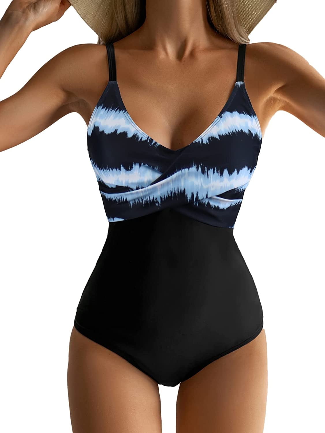 SOMER Women's One Piece Swimsuits Tummy Control Front Cross Bathing ...