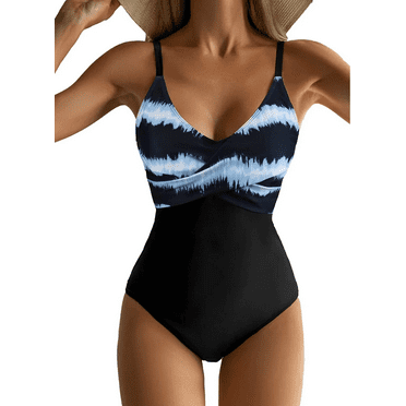 SOMER Women's One Piece Swimsuits Tummy Control Front Cross Bathing Suits Slimming Swimsuit V Neck Swimwear Monokini High Waisted Bathing Suit for Women