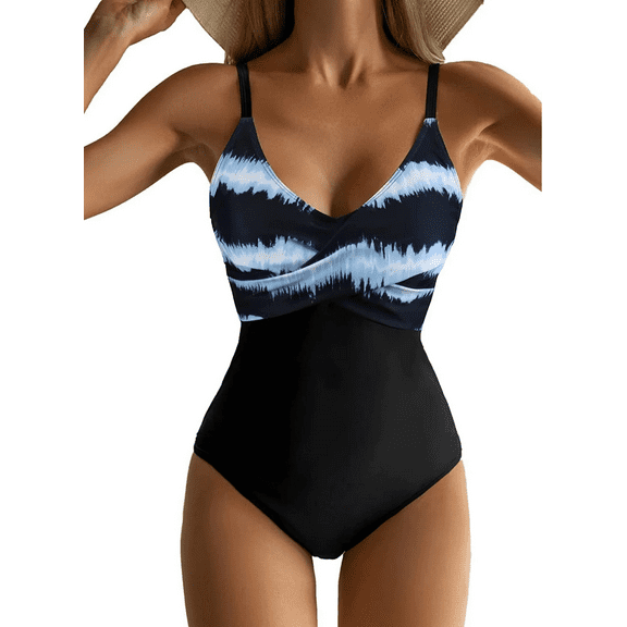 SOMER Women's One Piece Swimsuits Tummy Control Front Cross Bathing Suits Slimming Swimsuit V Neck Swimwear Monokini High Waisted Bathing Suit for Women