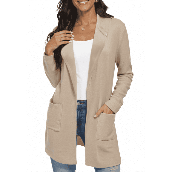 SOMER Cardigan Sweaters for Women Knit Long Sleeve Lightweight Fall Cardigan with Pockets, Casual Women’s Sweater Coat, Khaki