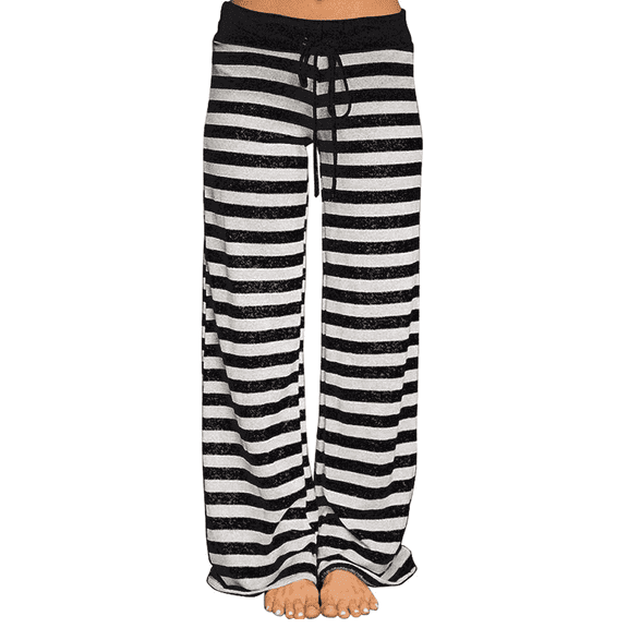 SOMER Women Pajama Pants Lounge pants Casual Drawstring Comfy Palazzo pants Wide Leg Bottoms Striped Black