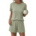 thumbnail image 1 of SOMER Women’s Pajama Set Ribbed Knit 2 Piece Pjs Short Sleeve Sleepwear Casual Soft Lounge 2026 Summer Green S, 1 of 7