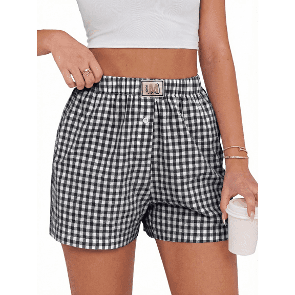 SOMER Women’s Pajama Shorts Gingham Plaid Boxer Lounge Sleep Shorts Casual Bottoms 2026 Summer M