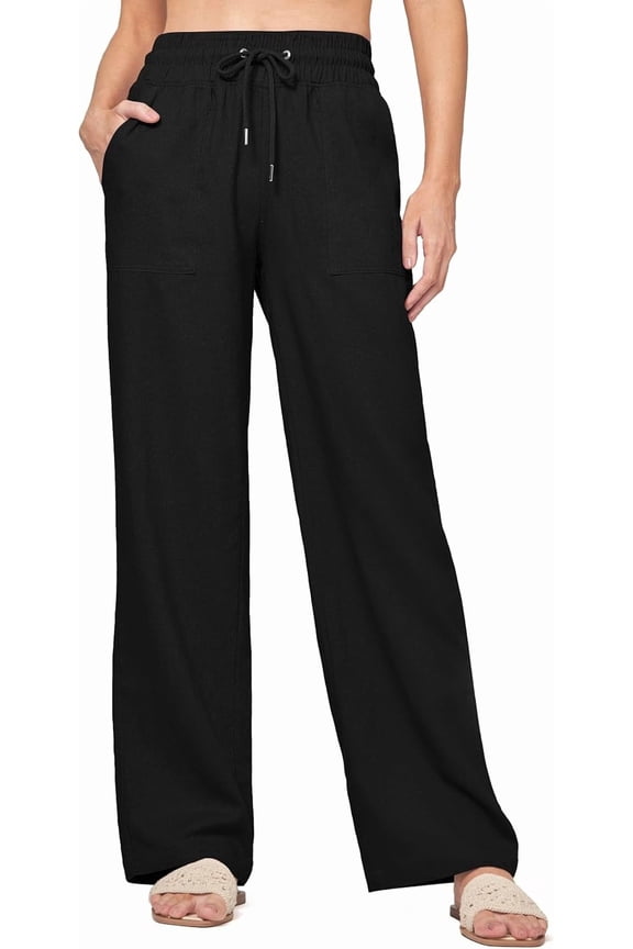 Pants for Women Wide Leg Palazzo Pants High Waisted Drawstring Casual Comfy Lounge Work Dress Business Work Trousers Lightweight with Pockets Black